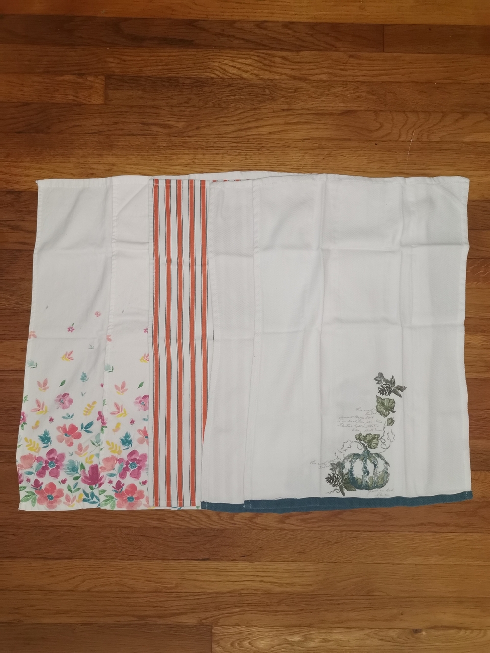 Lot of 5 Decorative Kitchen Towels - Floral, Striped, and Pumpkin Designs